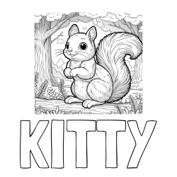 Online izdelana pobarvanka - Pobarvanka imena KITTY in pobarvanka veverice v gozdu