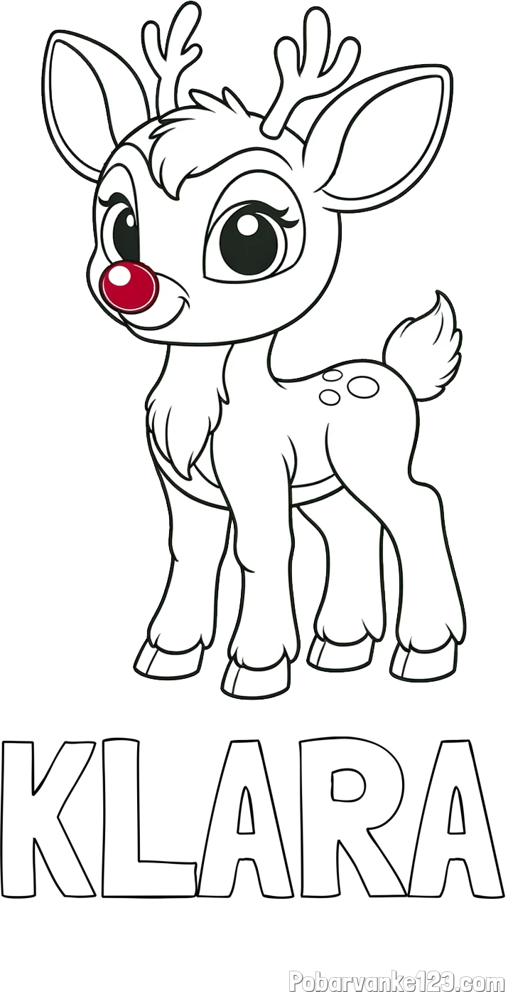 Pobarvanka imena KLARA in pobarvanka nasmejanega jelenčka Rudolfa