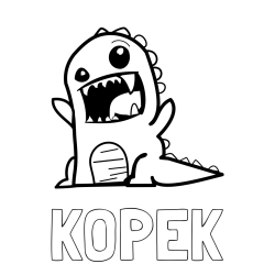 Online izdelana pobarvanka - Pobarvanka imena KOPEK in pobarvanka strašnega dinozavra