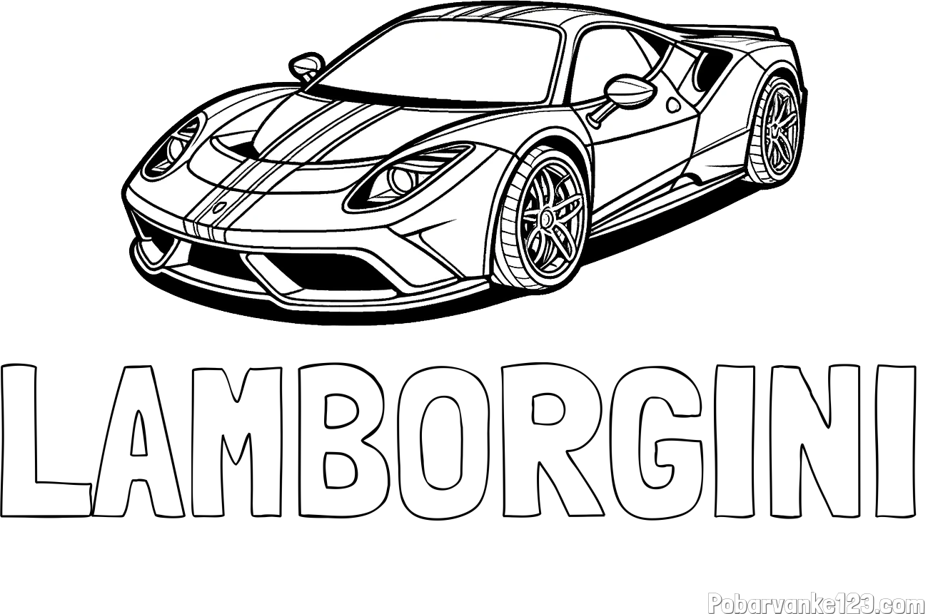 Pobarvanka imena LAMBORGINI in pobarvanka čudovitega športnega avtomobila