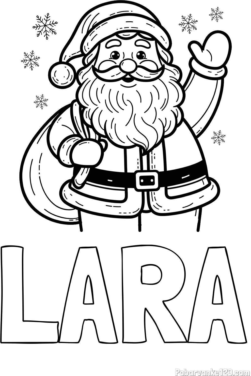 Pobarvanka imena LARA in pobarvanka nasmejanega Božička s polno vrečo daril