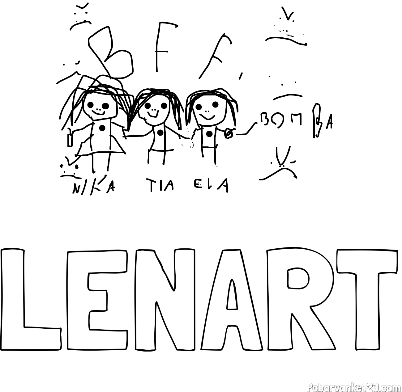 Pobarvanka imena LENART in BFF - Nika, Tia, Ela