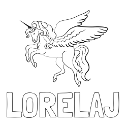 Online izdelana pobarvanka - Pobarvanka imena LORELAJ in lepa pobarvanka samoroga