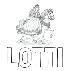 Online izdelana pobarvanka - Pobarvanka imena LOTTI in pobarvanka princese na konju