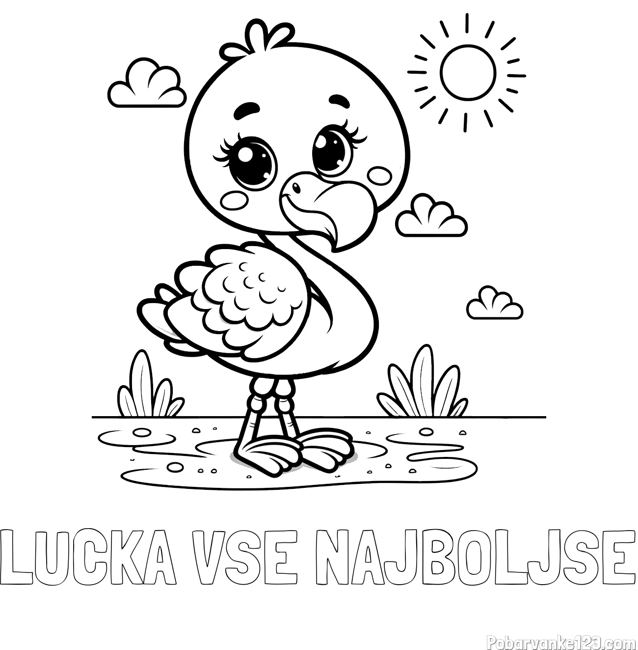 Pobarvanka imena LUČKA VSE NAJBOLJŠE in pobarvanka ljubkega flaminga