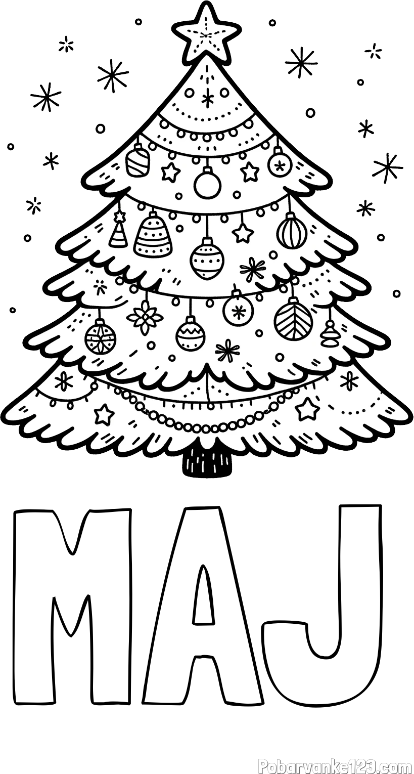 Pobarvanka imena MAJ in pobarvanka novoletne jelke