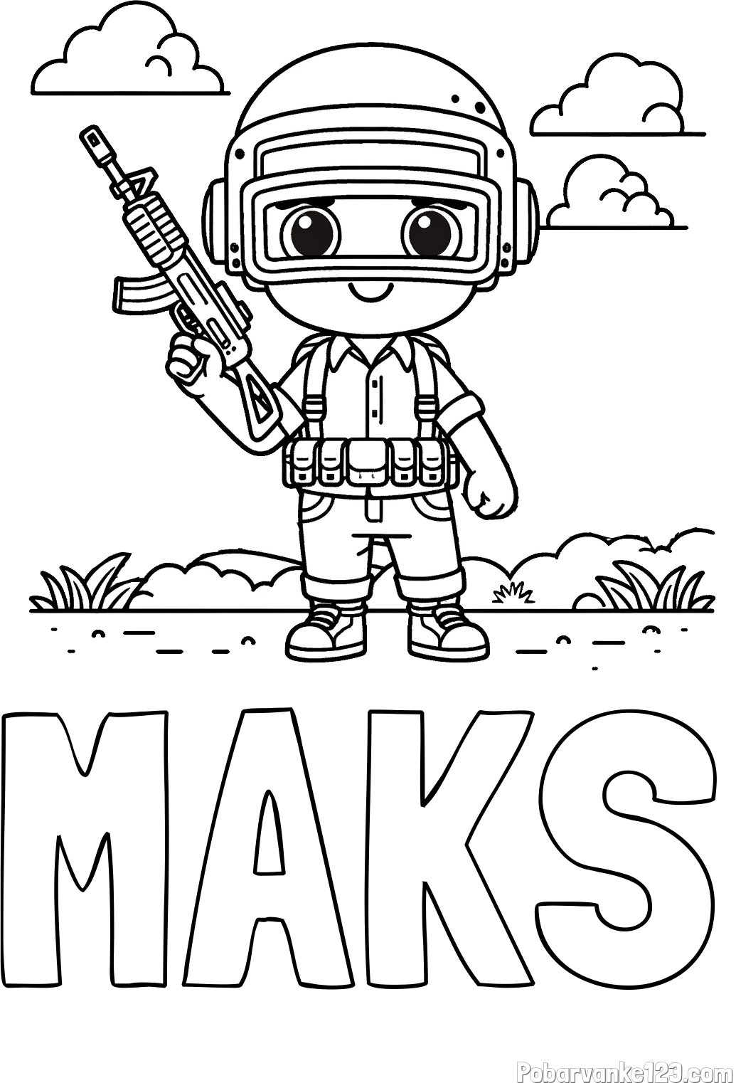 Pobarvanka imena MAKS in lepa otroška PUBG pobarvanka