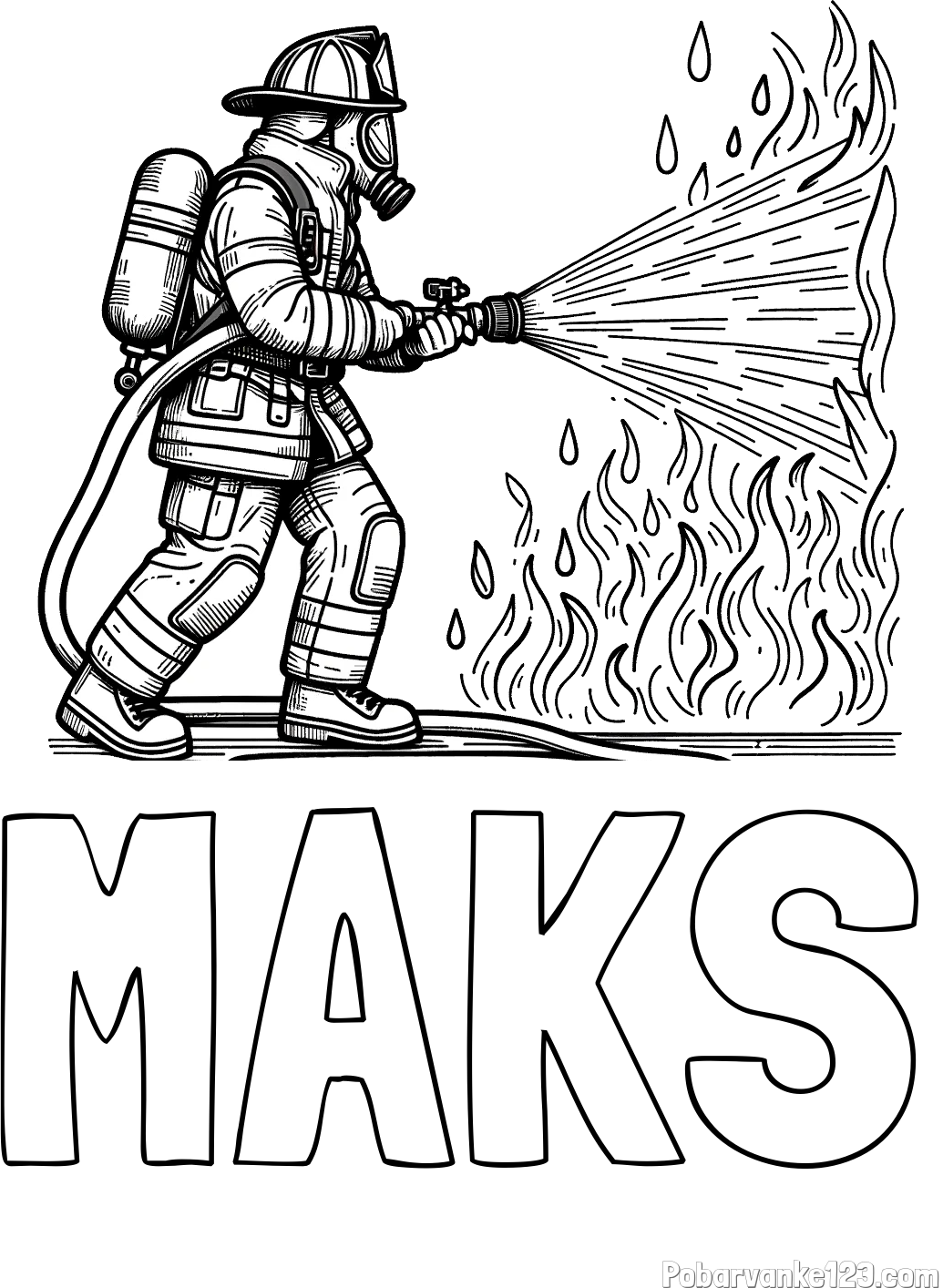 Pobarvanka imena MAKS in pobarvanka gasilca pri gašenju požara