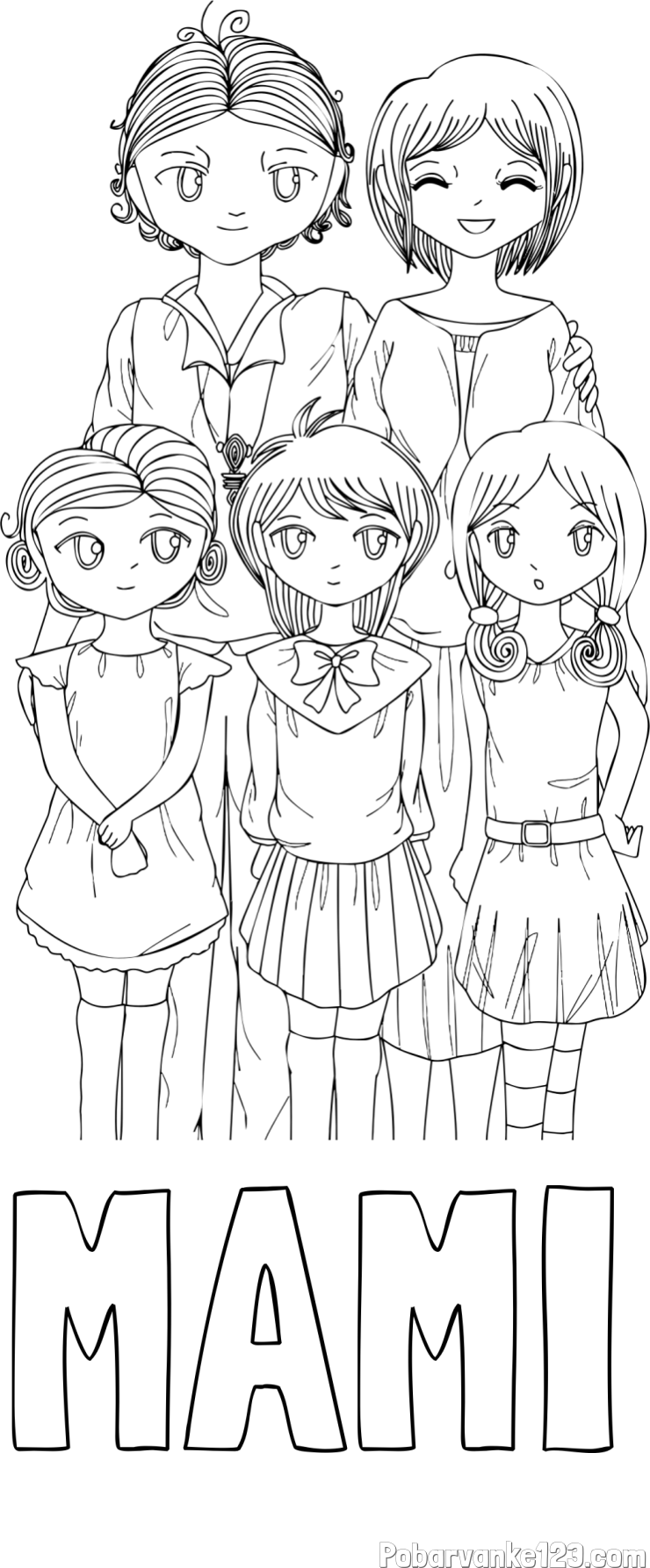 Pobarvanka imena MAMI in anime risani junaki