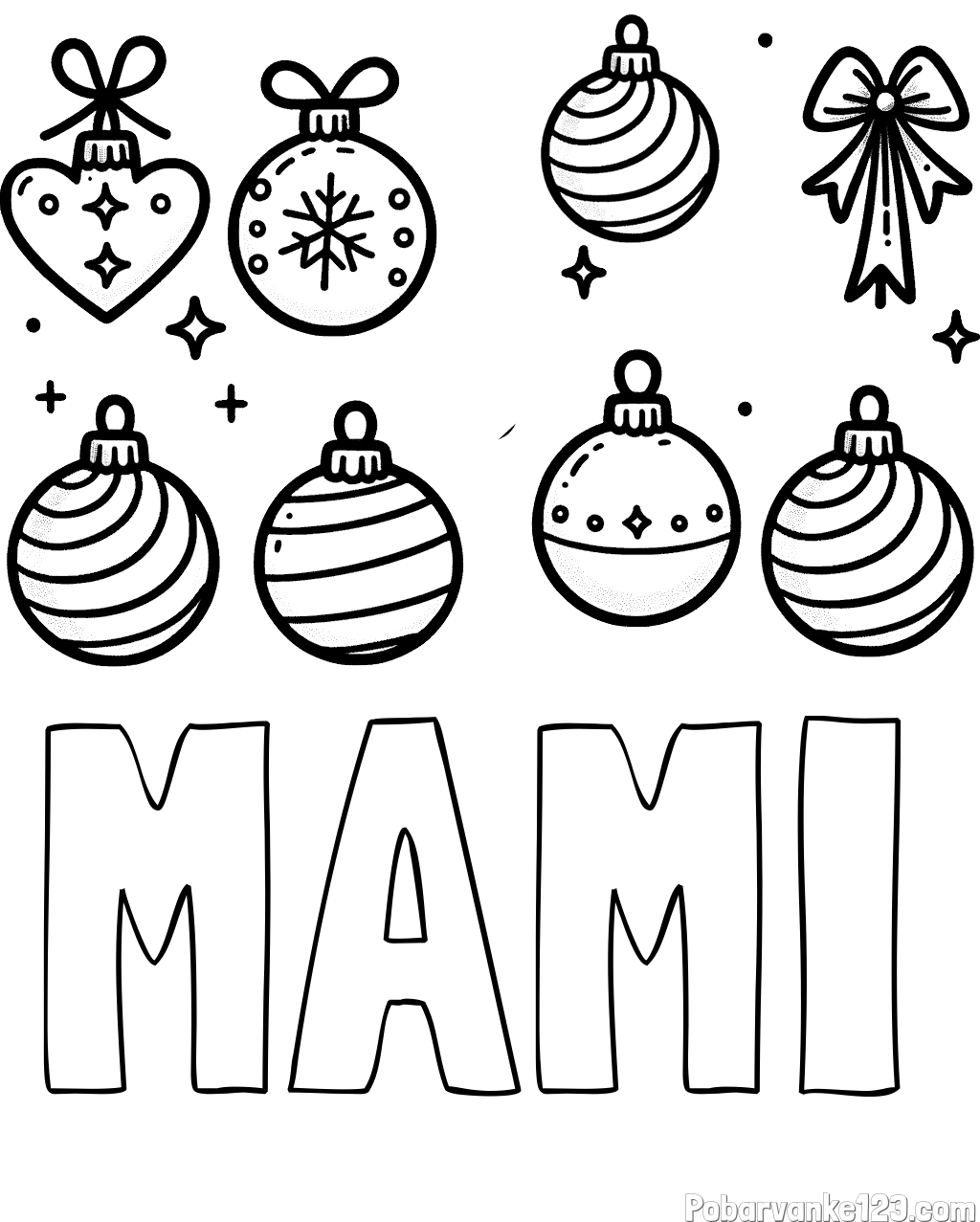 Pobarvanka imena MAMI in pobarvanka božičnih okraskov za na smrečico