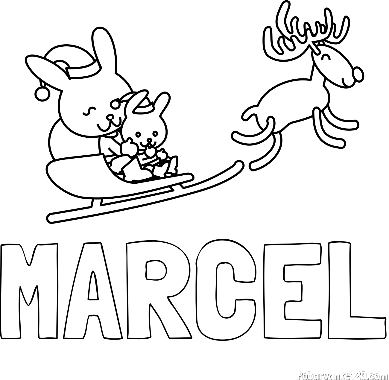 Pobarvanka imena MARCEL in božične sani