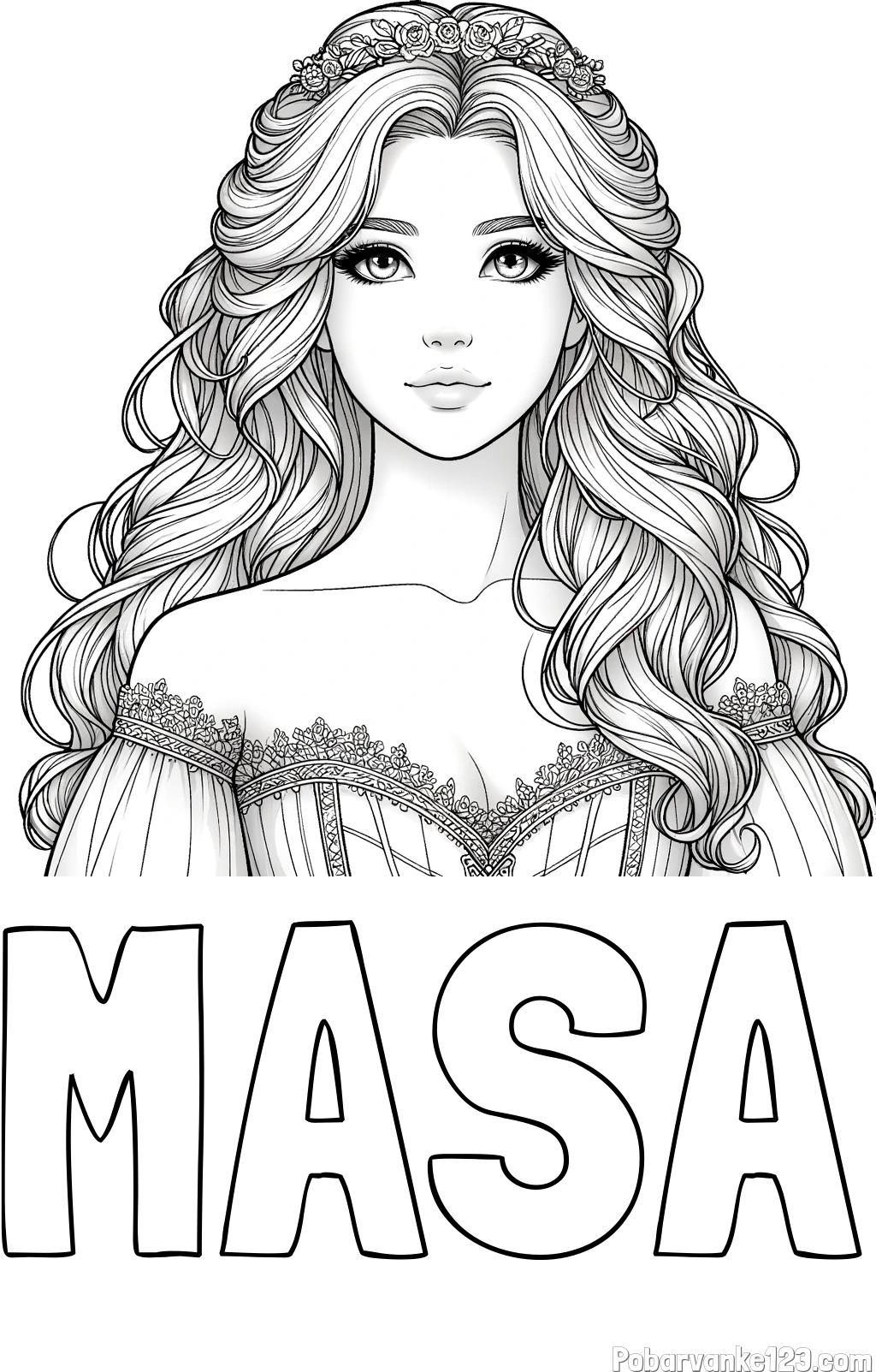 Pobarvanka imena MAŠA in pobarvanka lepe princese
