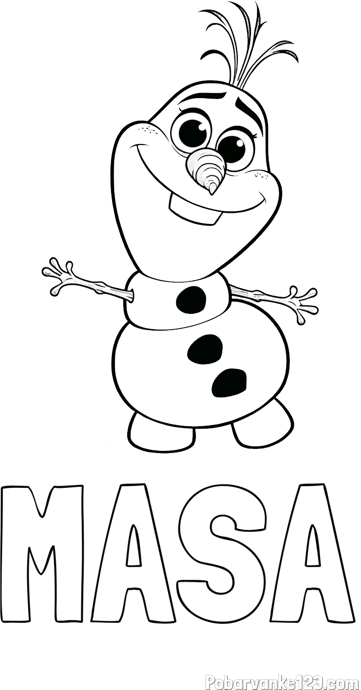 Pobarvanka imena MAŠA in pobarvanka prisrčnega snežaka Olaf