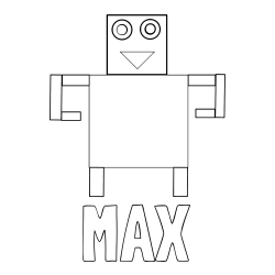 Online izdelana pobarvanka - Pobarvanka imena MAX in pobarvanka smešnega robota