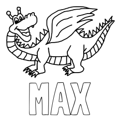 Online izdelana pobarvanka - Pobarvanka imena MAX in pobarvanka zmajčka