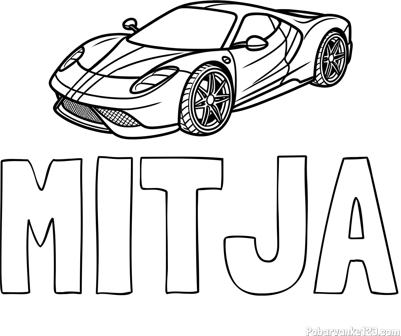 Pobarvanka imena MITJA in pobarvanka dirkalnega avtomobila