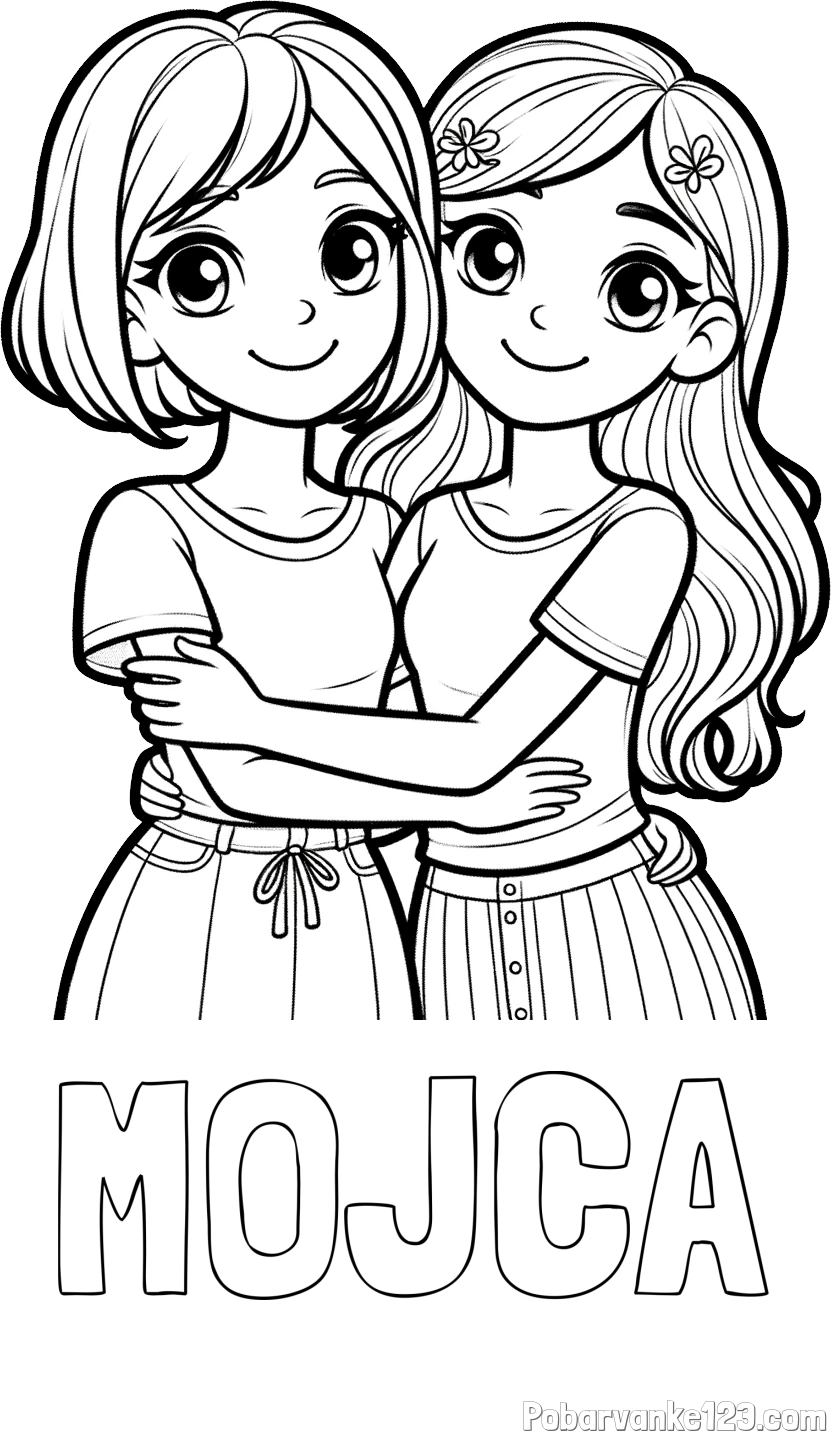 Pobarvanka imena MOJCA in pobarvanka ljubkih prijateljic