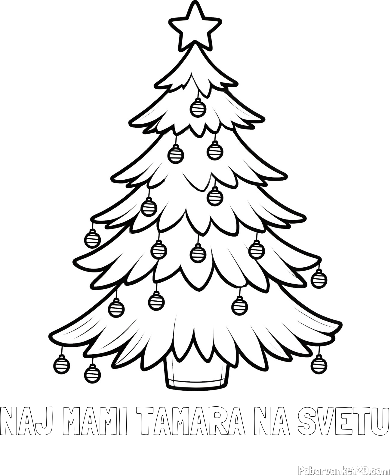 Pobarvanka imena NAJ MAMI TAMARA NA SVETU in pobarvanka božične jelke z božično zvezdico in bunkicami