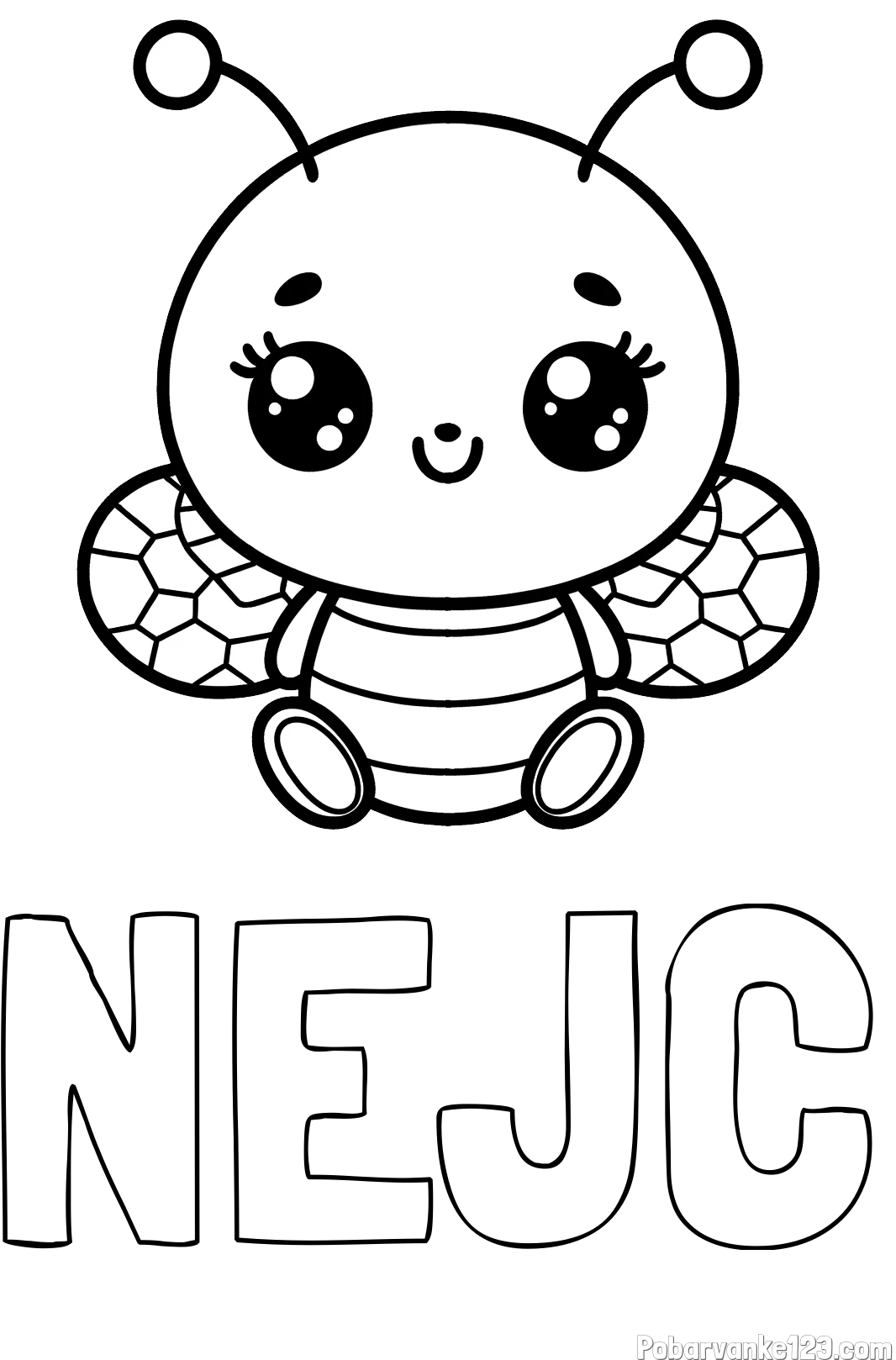 Pobarvanka imena NEJC in otroška pobarvanka ljubke čebele