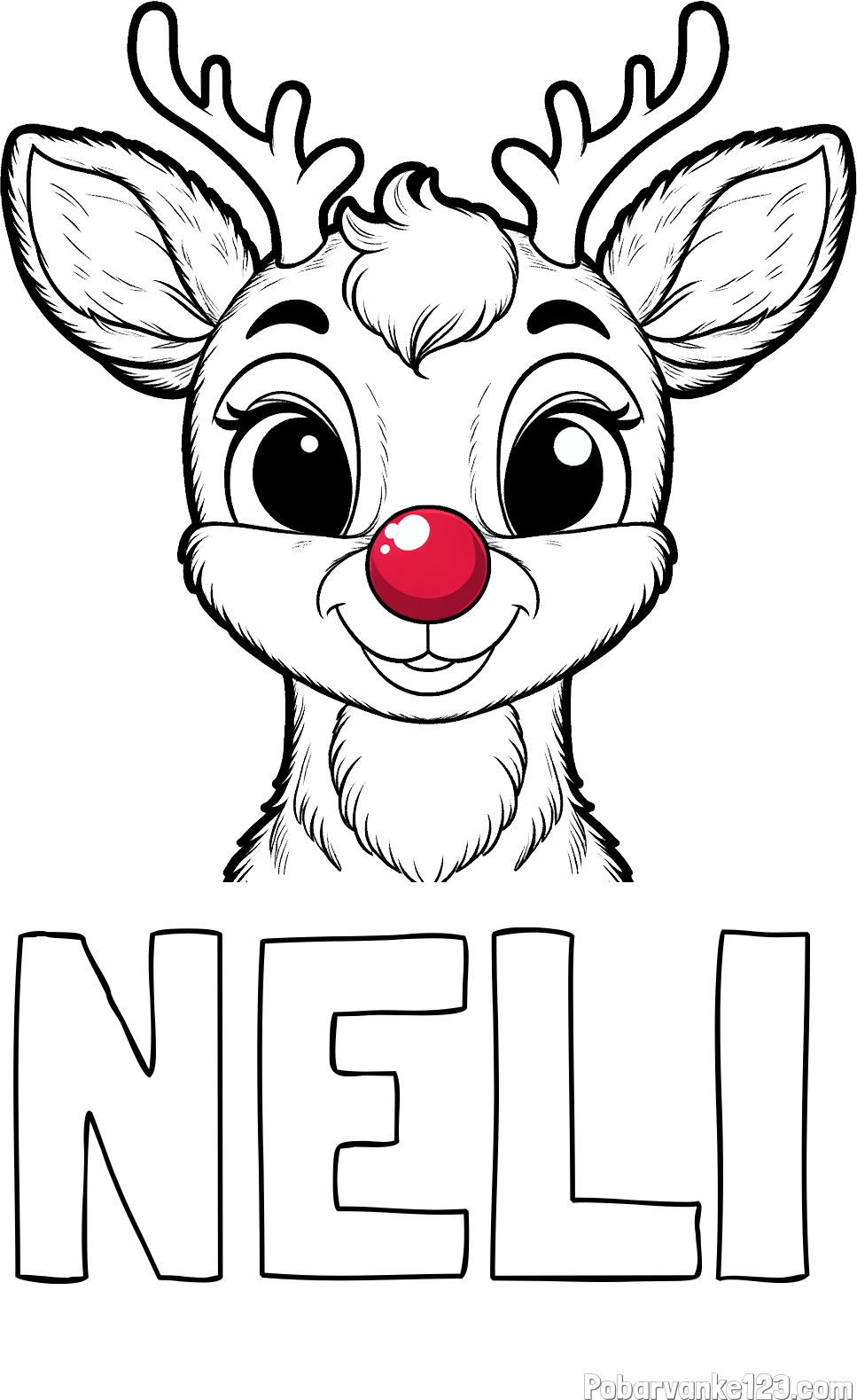 Pobarvanka imena NELI in otroška pobarvanka simpatičnega jelenčka Rudolfa