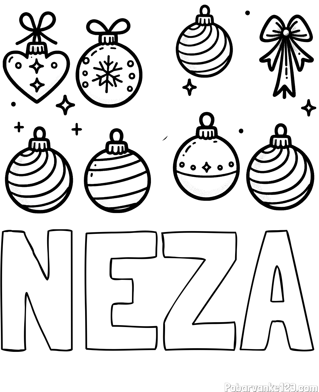 Pobarvanka imena NEŽA in pobarvanka božičnih okraskov za na smrečico