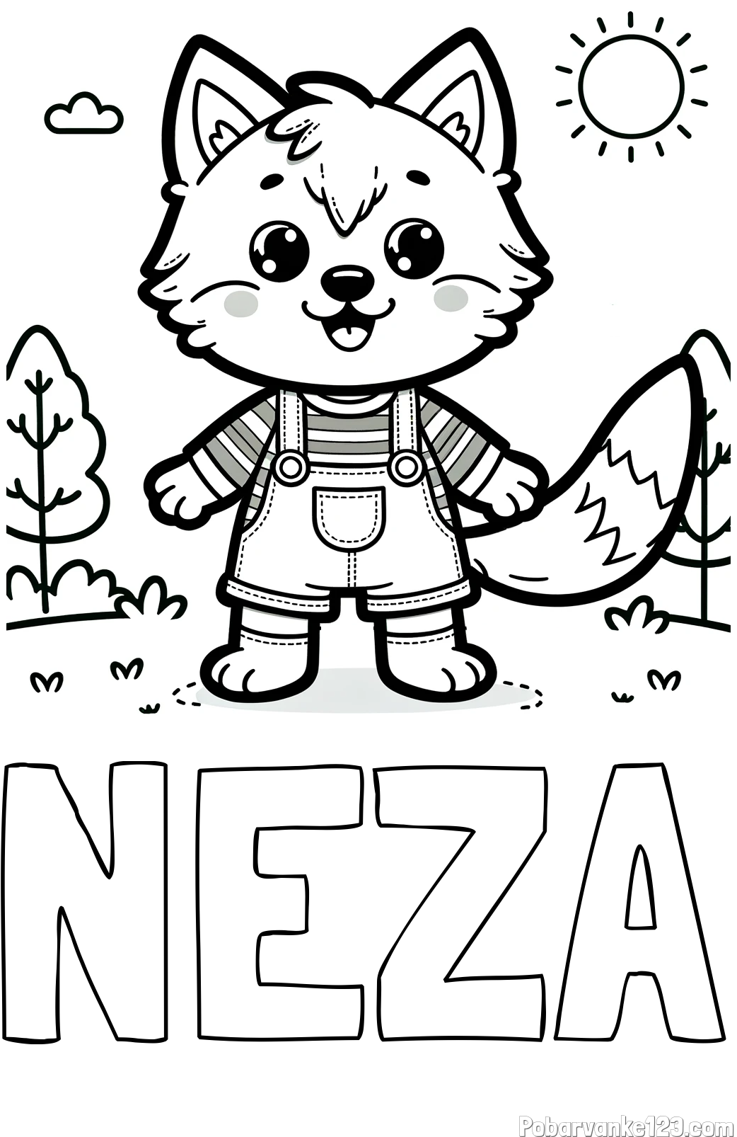 Pobarvanka imena NEŽA in pobarvanka ljubkega volka