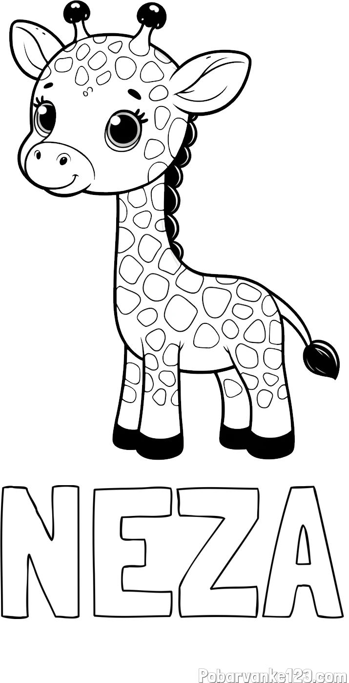 Pobarvanka imena NEŽA in pobarvanka simpatične žirafe