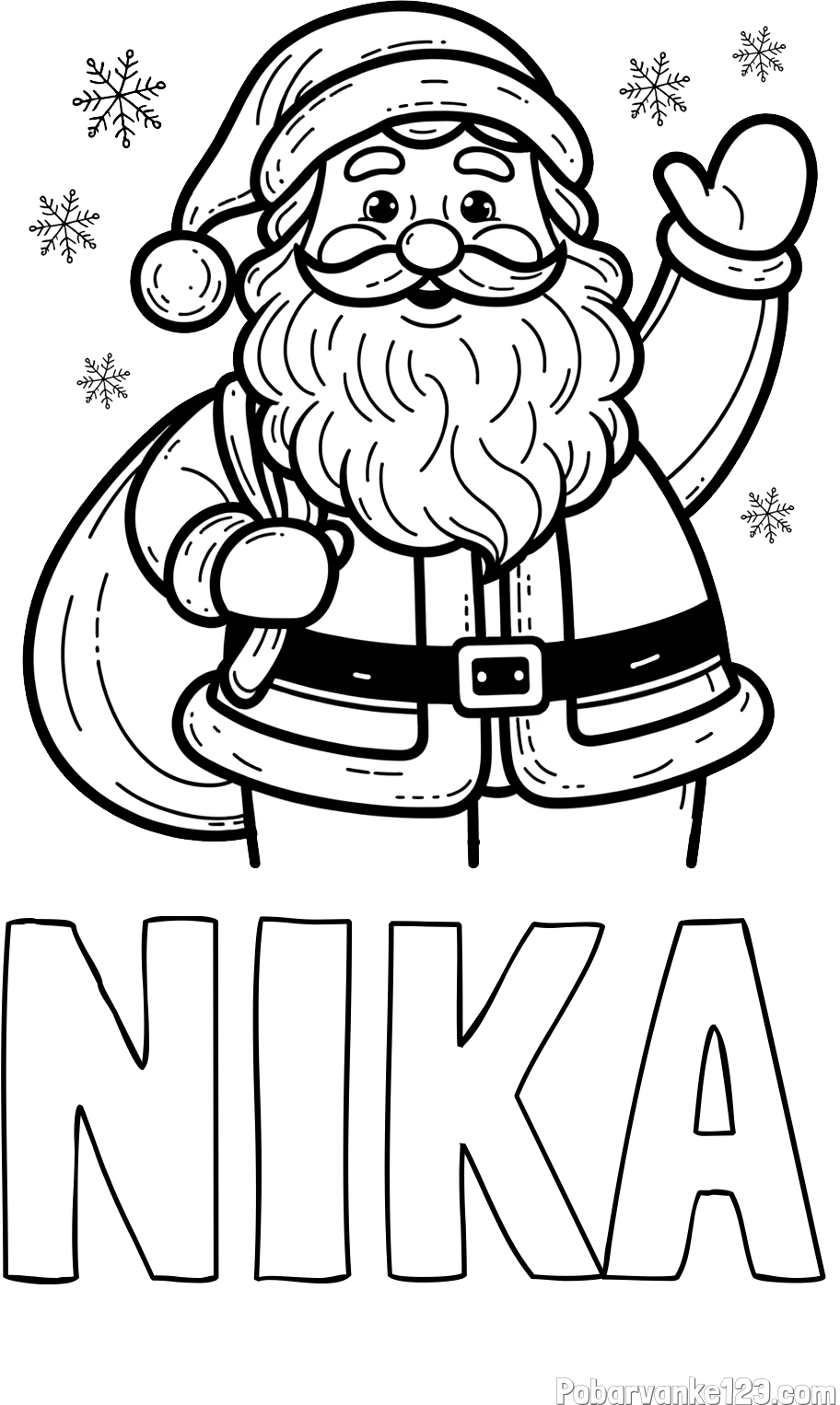 Pobarvanka imena NIKA in pobarvanka nasmejanega Božička s polno vrečo daril