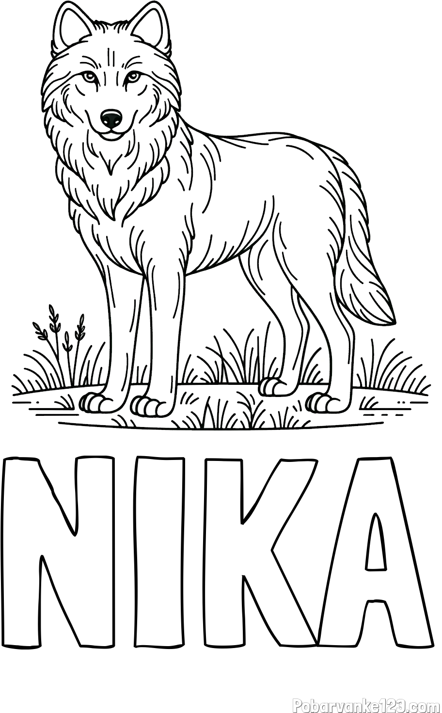 Pobarvanka imena NIKA in pobarvanka volka