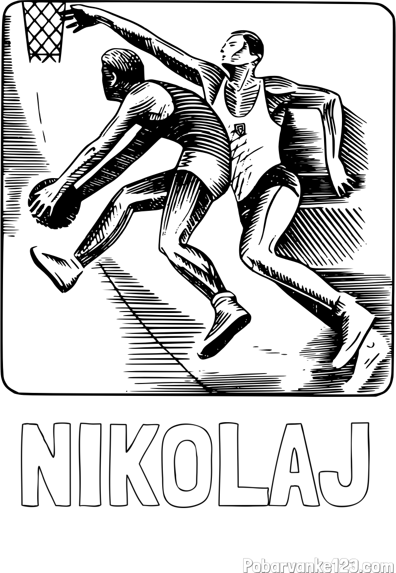 Pobarvanka imena NIKOLAJ in pobarvanka dveh košarkarjev med igro