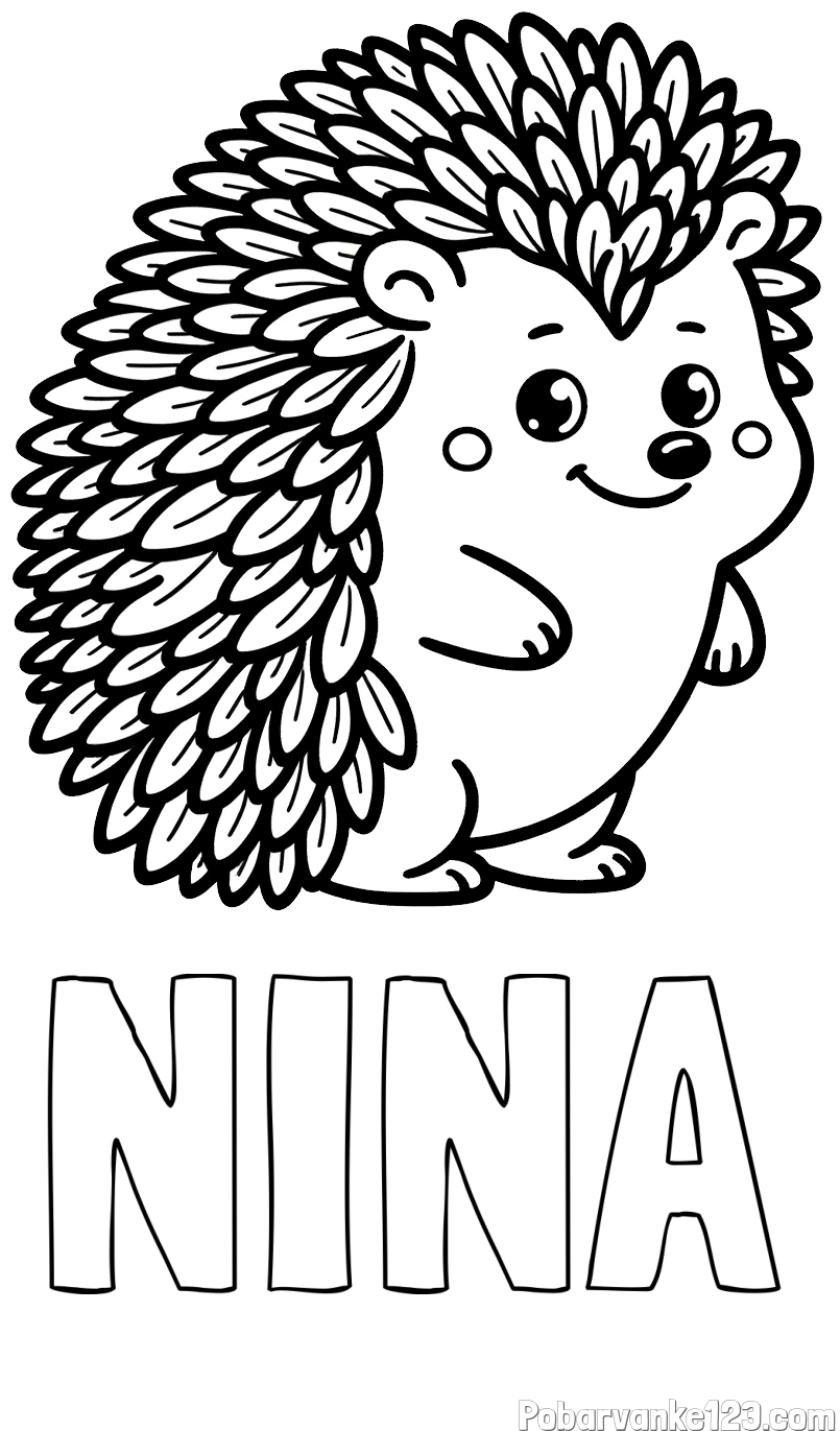 Pobarvanka imena NINA in pobarvanka prisrčnega ježka