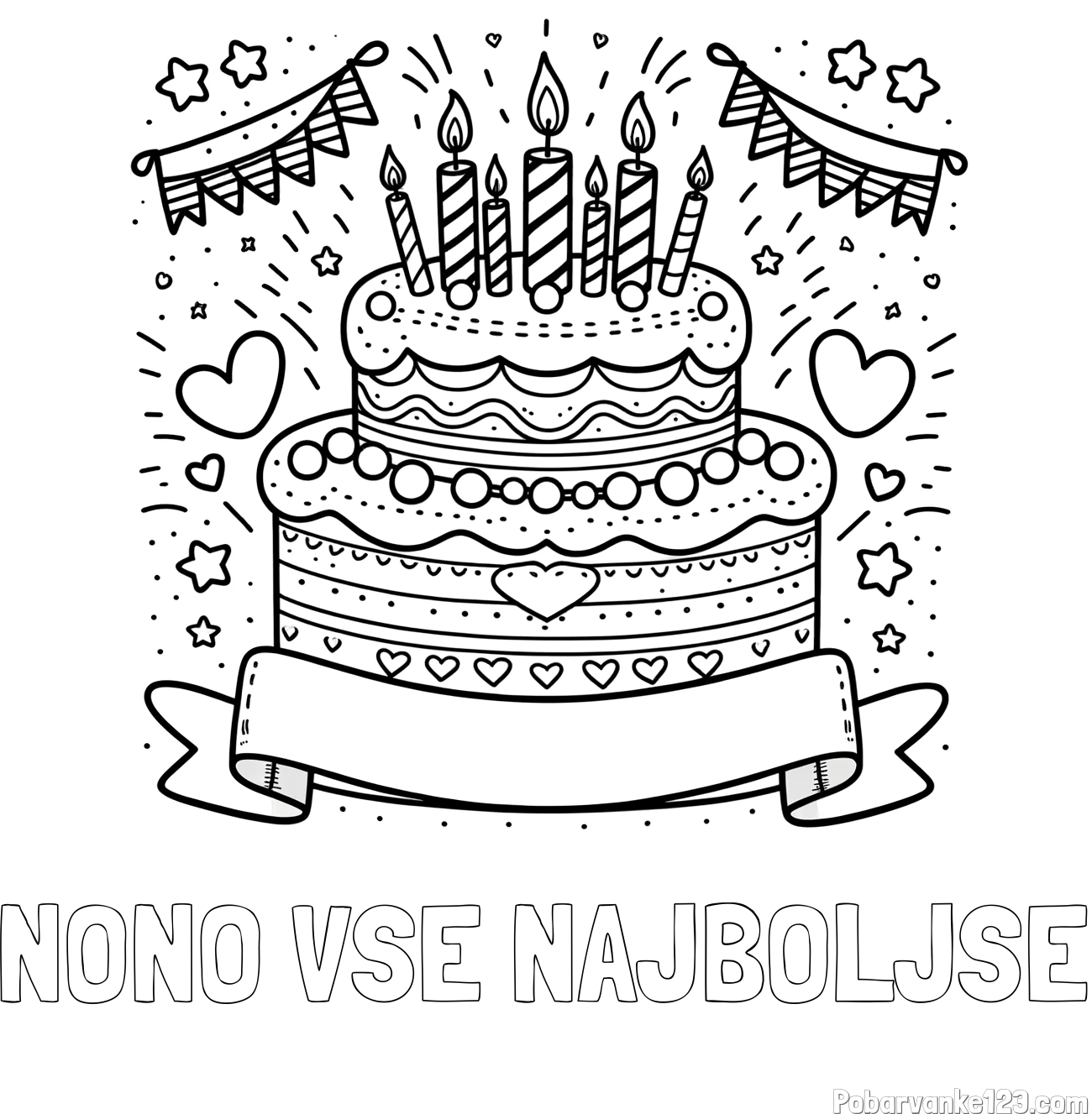 Pobarvanka imena NONO VSE NAJBOLJŠE in pobarvanka velike torte za rojstni dan