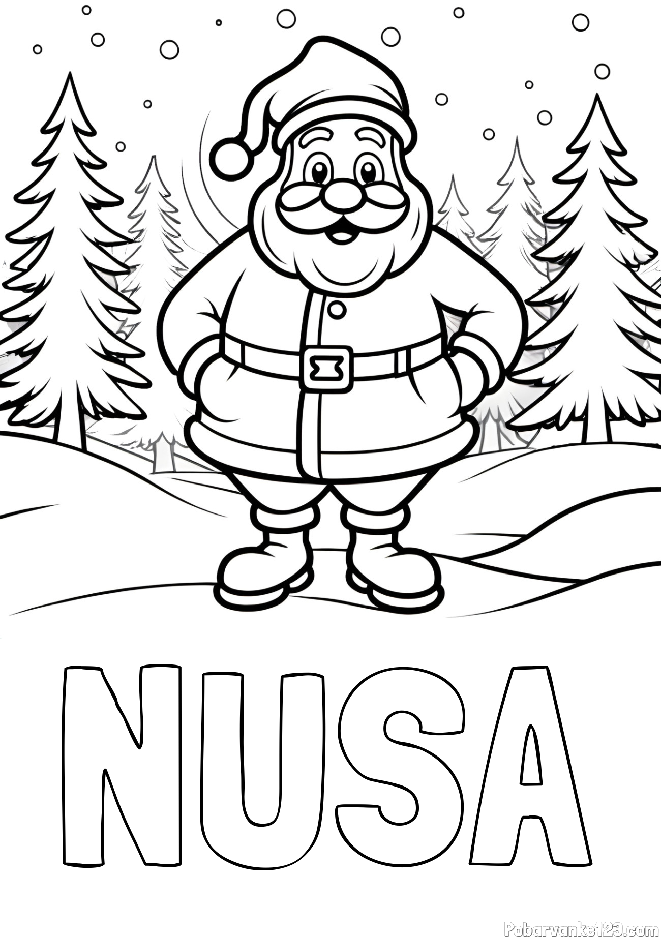 Pobarvanka imena NUŠA in pobarvanka Božička v gozdu