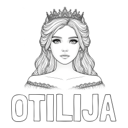 Online izdelana pobarvanka - Pobarvanka imena OTILIJA in pobarvanka prikupne princeske s čudovitimi očmi