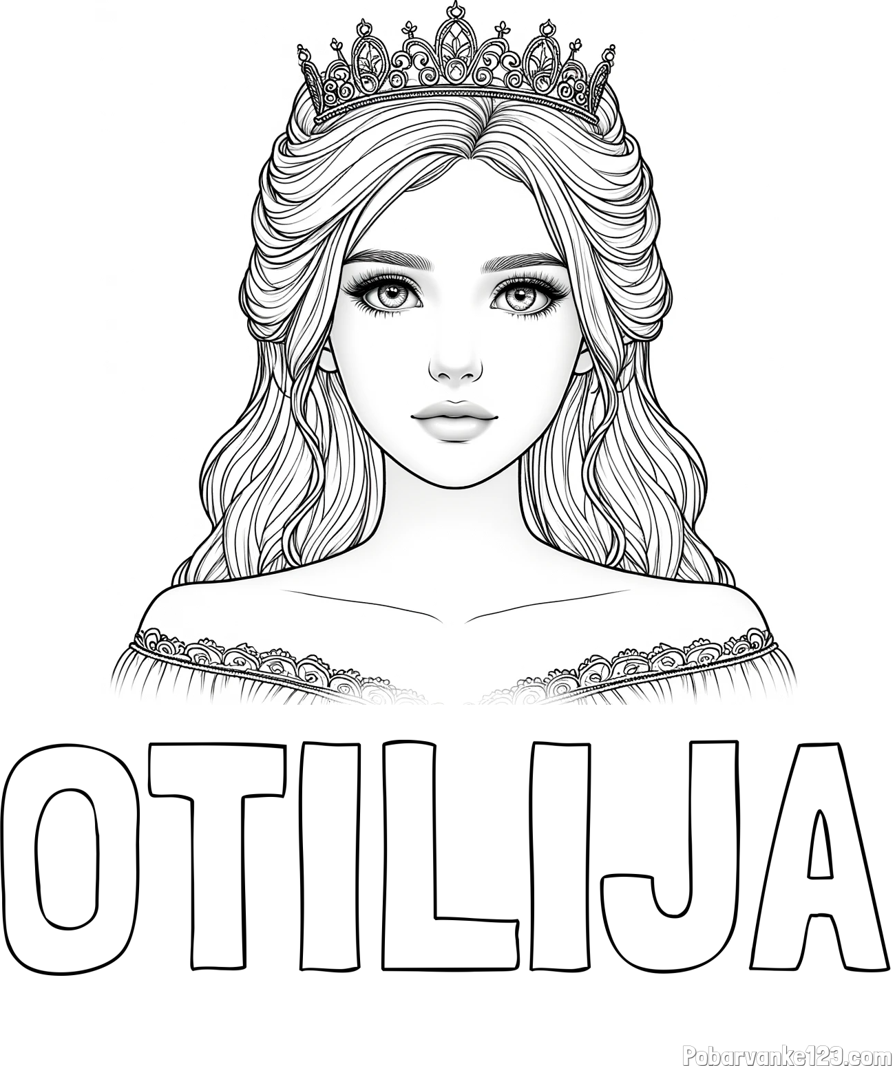 Pobarvanka imena OTILIJA in pobarvanka prikupne princeske s čudovitimi očmi