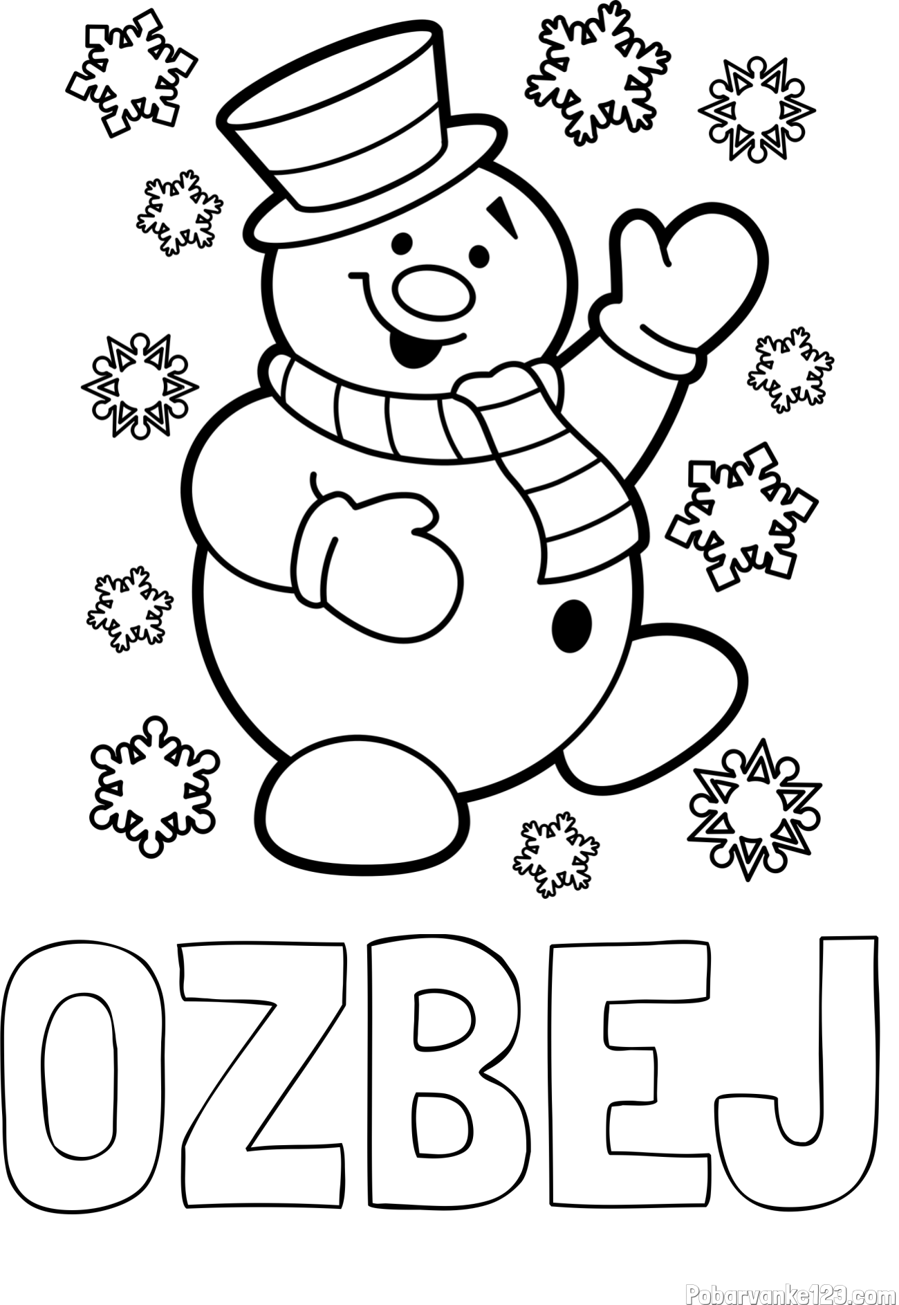 Pobarvanka imena OŽBEJ in pobarvanka veselega snežaka