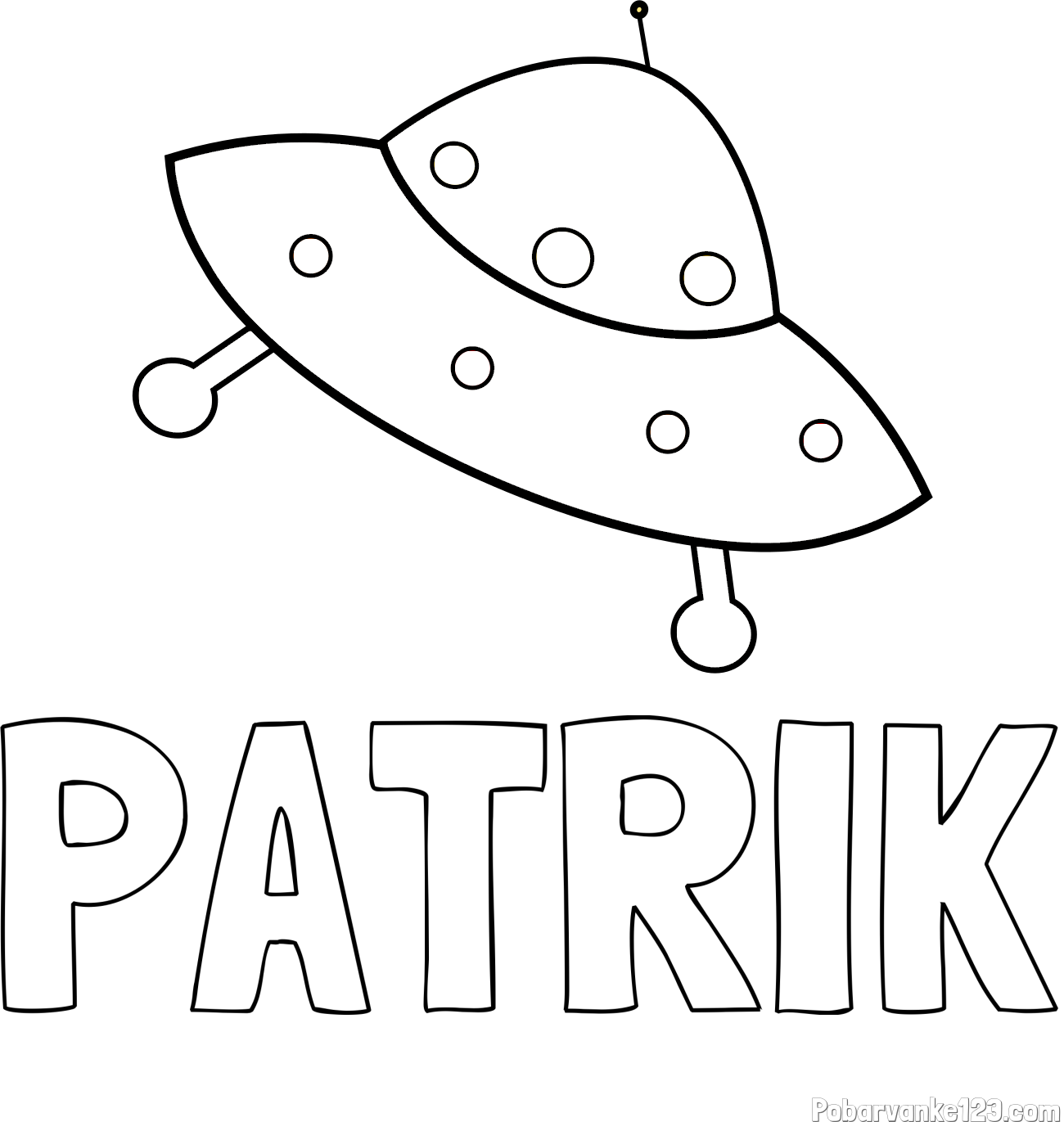 Pobarvanka imena PATRIK in otroška pobarvanka vesoljskega plovila