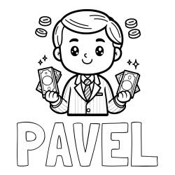 Online izdelana pobarvanka - Pobarvanka imena PAVEL in otroška pobarvanka bankirja z veliko denarja