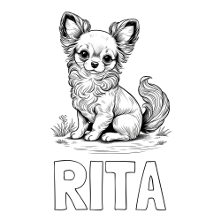 Online izdelana pobarvanka - Pobarvanka imena RITA in pobarvanka ljubke čivave