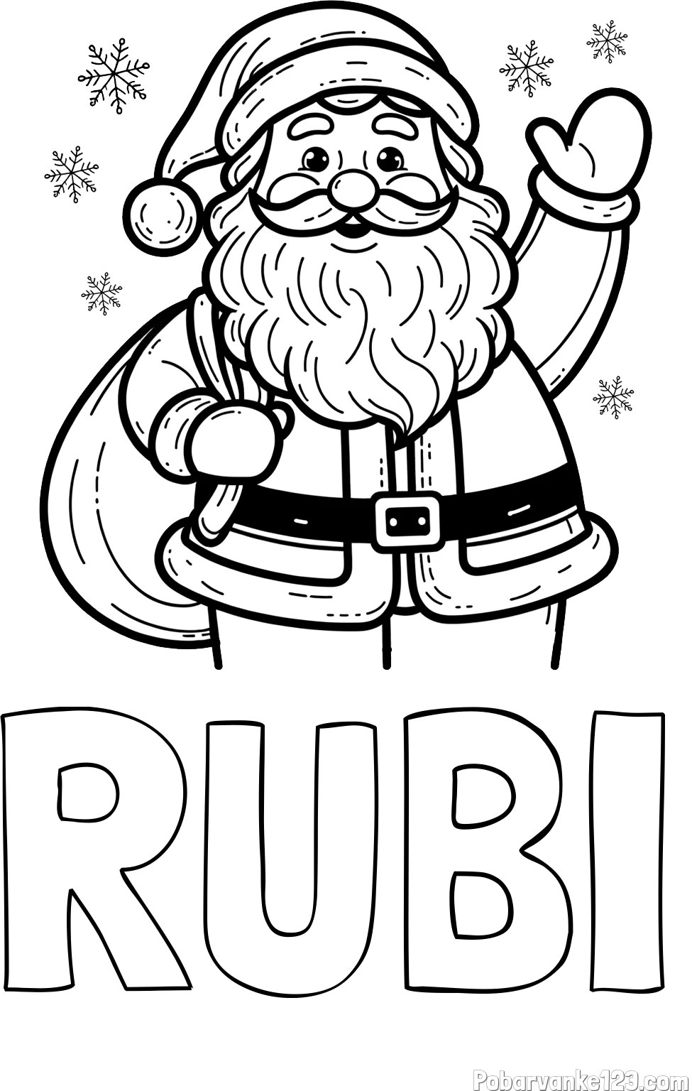 Pobarvanka imena RUBI in pobarvanka nasmejanega Božička s polno vrečo daril