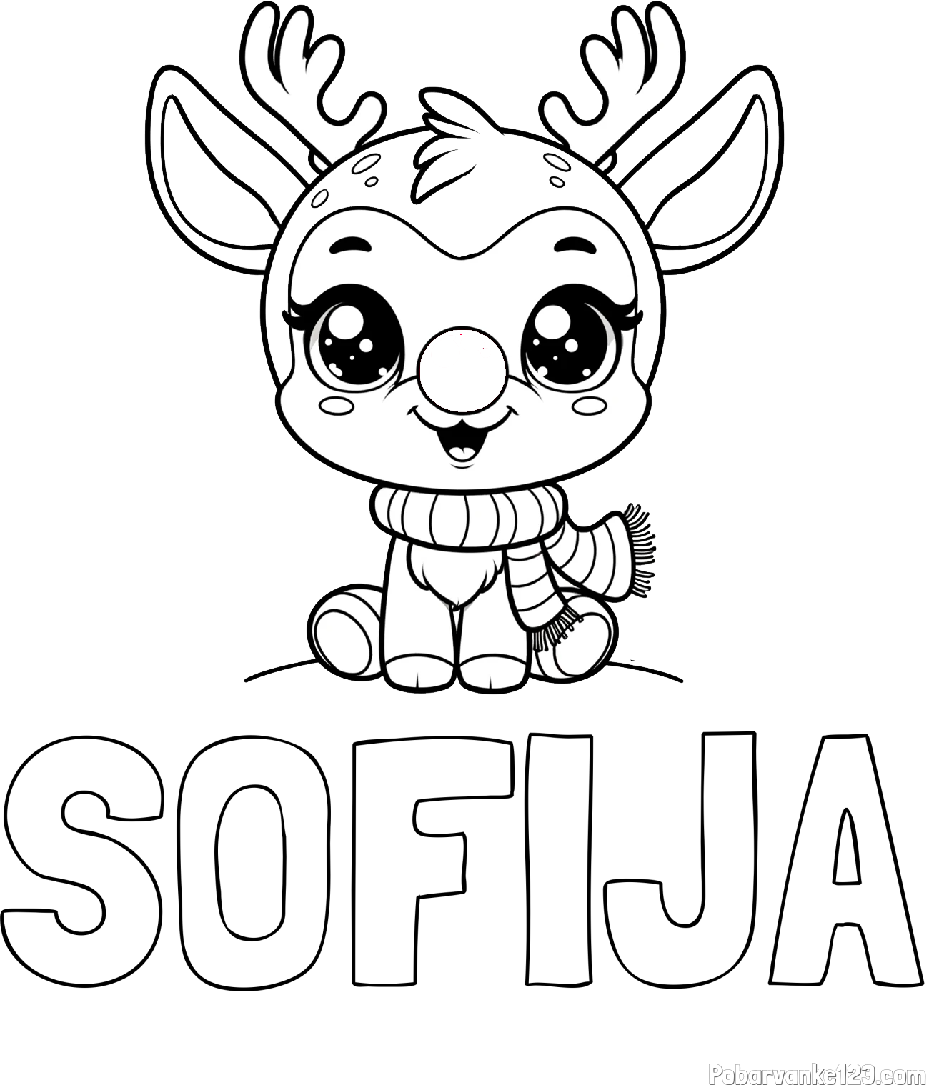 Pobarvanka imena SOFIJA in otroška pobarvanka jelenčka Rudolfa s šalom okoli vratu