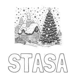 Online izdelana pobarvanka - Pobarvanka imena STAŠA in pobarvanka zasnežene hiške na božično noč