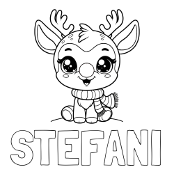 Online izdelana pobarvanka - Pobarvanka imena STEFANI in otroška pobarvanka jelenčka Rudolfa s šalom okoli vratu