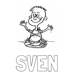 Online izdelana pobarvanka - Pobarvanka imena SVEN in pobarvanka otroka, ki je slastni hamburger z ocvrtim krompirčkom