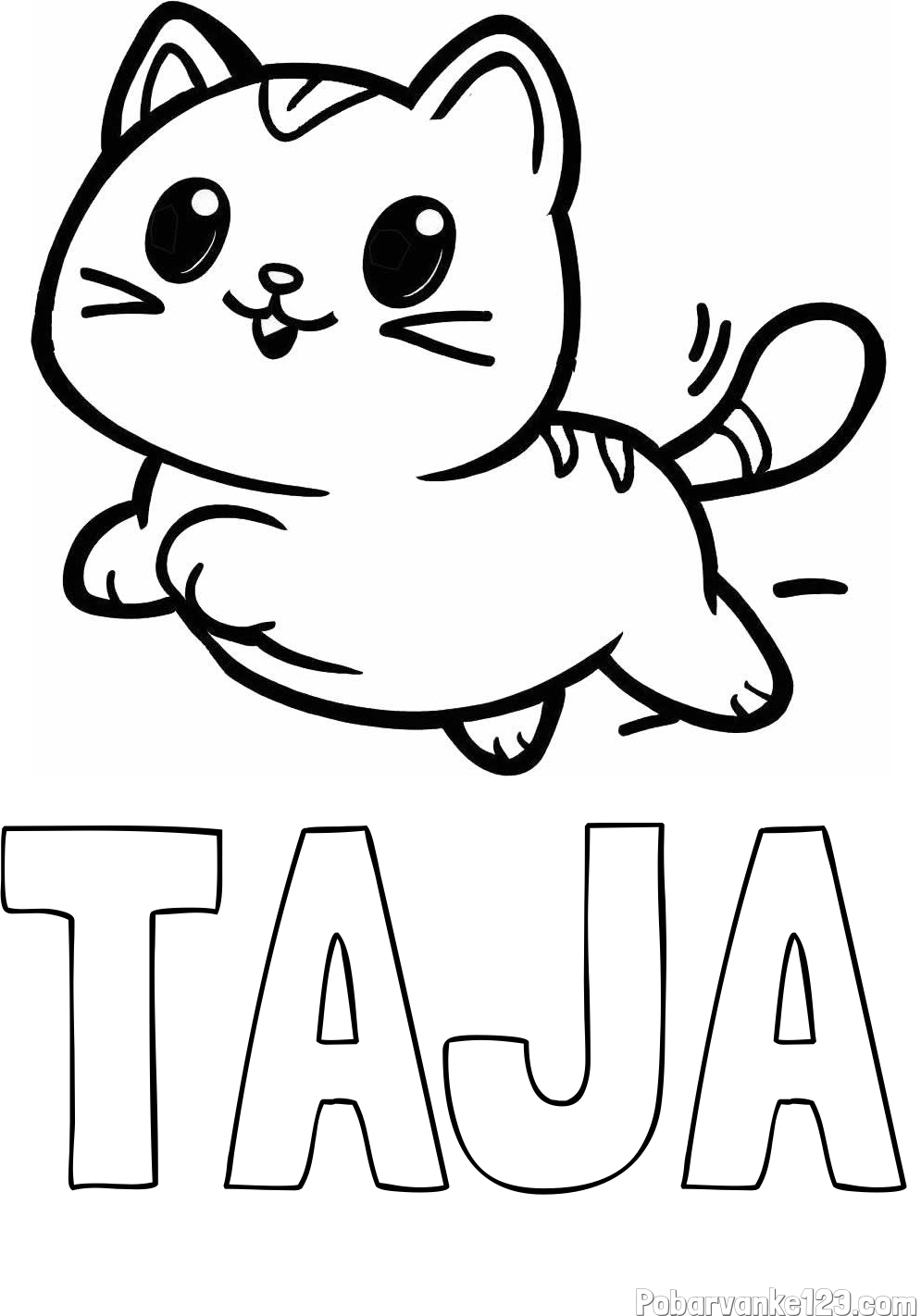 Pobarvanka imena TAJA in pobarvanka prikupne mačke med tekom