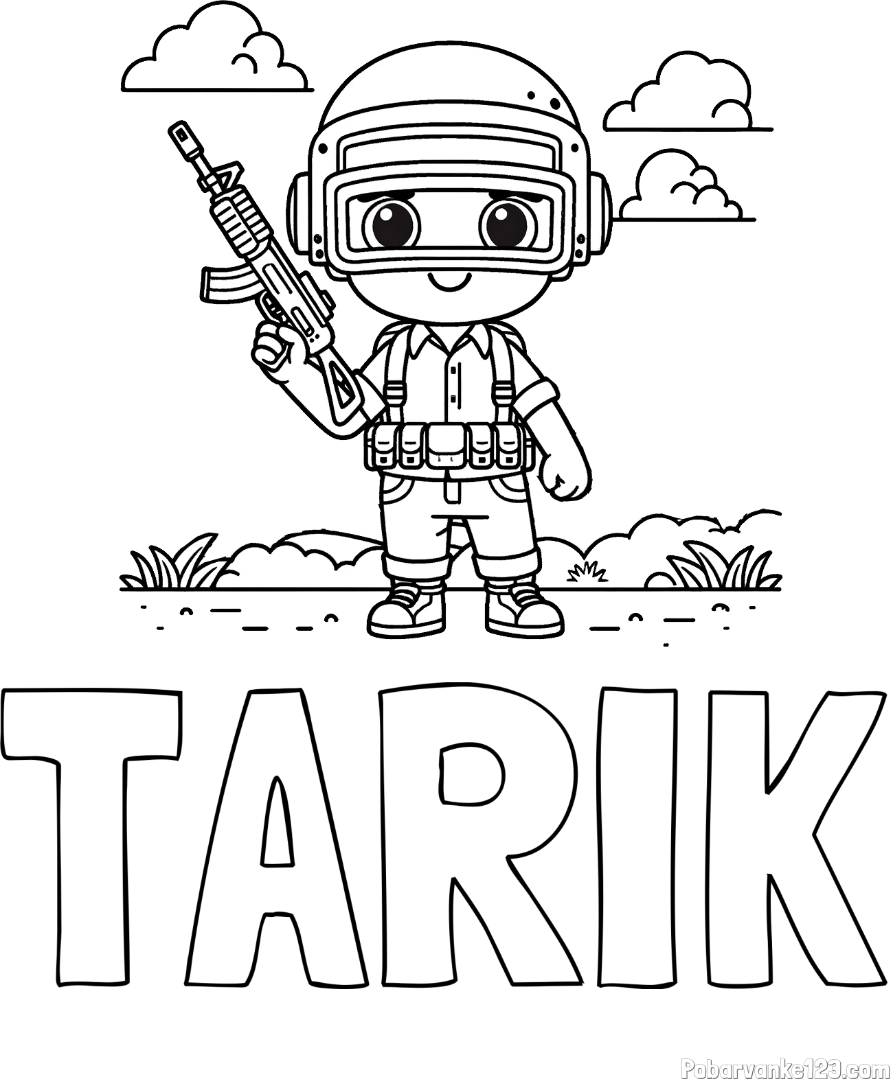 Pobarvanka imena TARIK in lepa otroška PUBG pobarvanka
