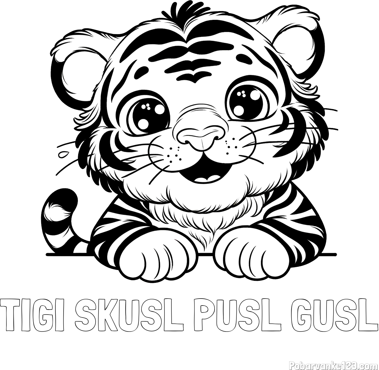 Pobarvanka imena TIGI SKUŠL PUŠL GUŠL in pobarvanka tigrček