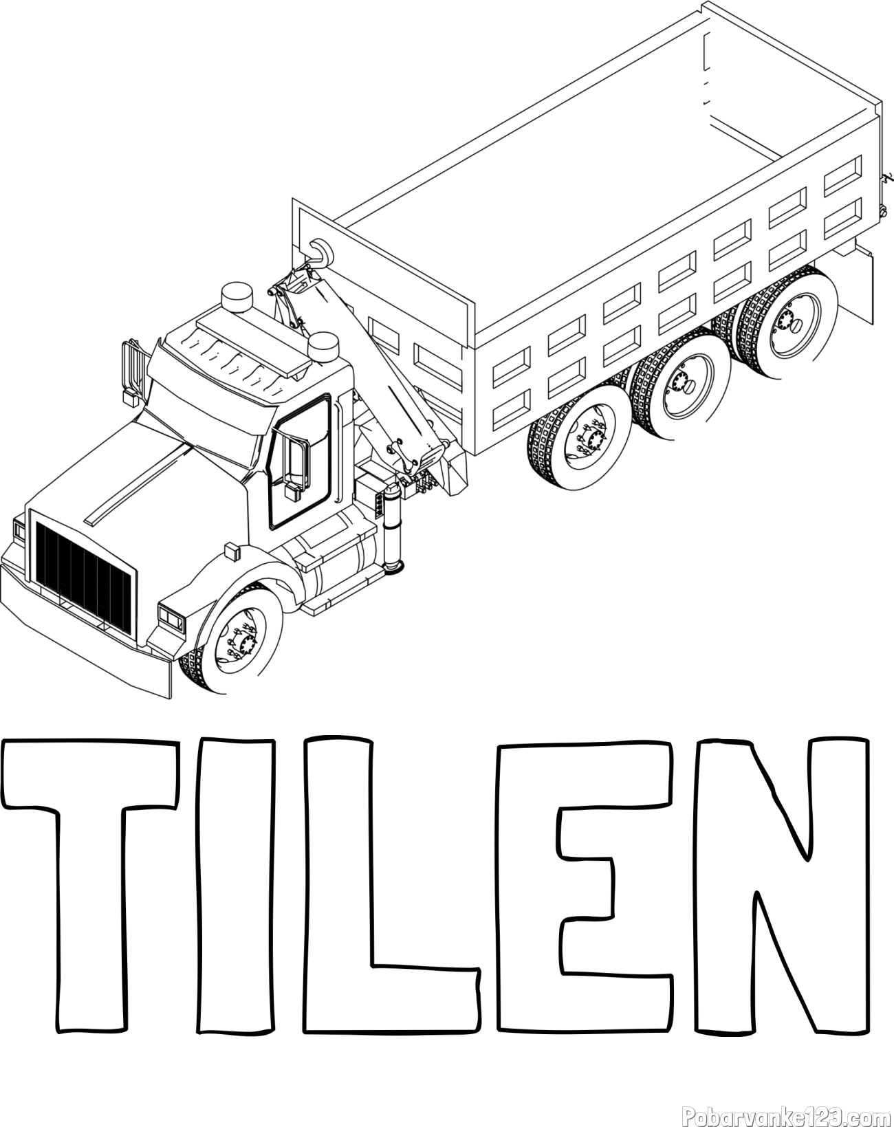 Pobarvanka imena TILEN in pobarvanka velikega tovornjaka z dvigalko za nakladanje