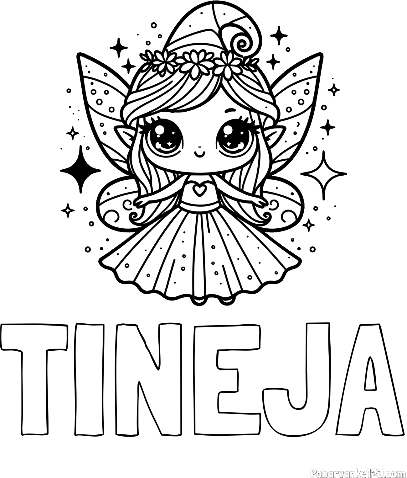 Pobarvanka imena TINEJA in prikupna čarobna vila