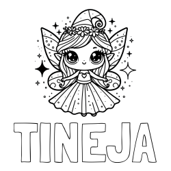 Online izdelana pobarvanka - Pobarvanka imena TINEJA in prikupna čarobna vila